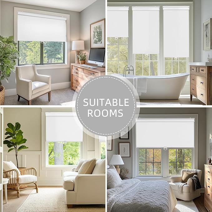 ChrisDowa Cordless Blackout Roller Shades for Windows, Thermal Insulated UV Protection Pull Down Shades, Total Blackout Window Blinds for Home, Office, Bedroom, Door (55" W x 72" H, White)