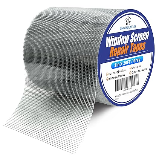 KING MOUNTAIN Grey Window Screen Repair Tape,3inX20FT Heavy Duty Screen Repair Kit for Window Screen and Screen Door Tears Holes,Strong Adhesive & Waterproof Window Screen Patch