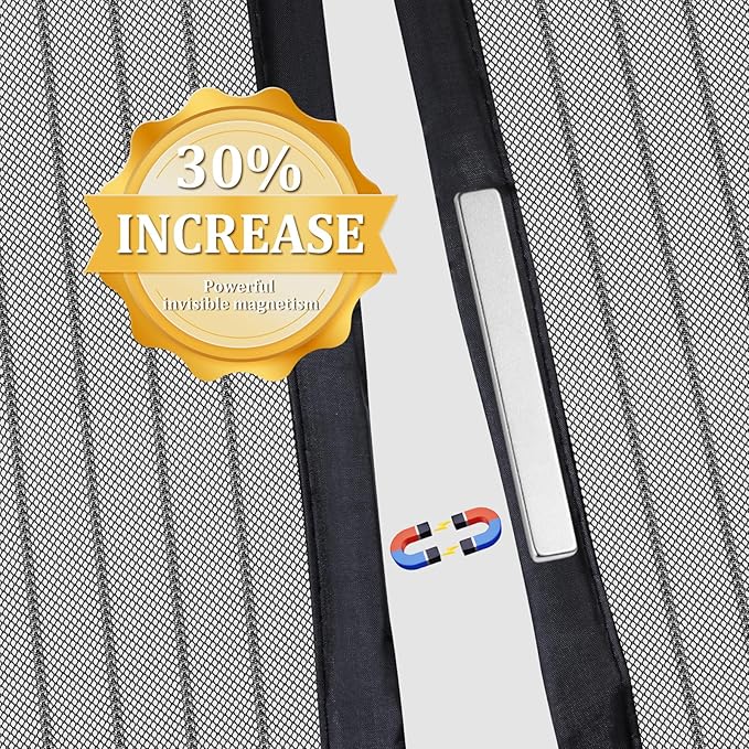 Magnetic Screen Door - Self Sealing, Heavy Duty, Hands Free Mesh Partition Keeps Bugs Out Let Breeze in- Pet and Kid Friendly - Keep Open Feature (Black, Fit Door Size 30 x 80 Inch)