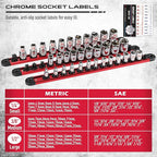 Magnetic Socket Holder Organizer Set: 3-Piece Detachable 1/4, 3/8, 1/2 Socket Trays Socket Organizer for Tool Box Drawer Holds 40-Piece Standard Size Sockets for Automotive Mechanic Garage(Red)