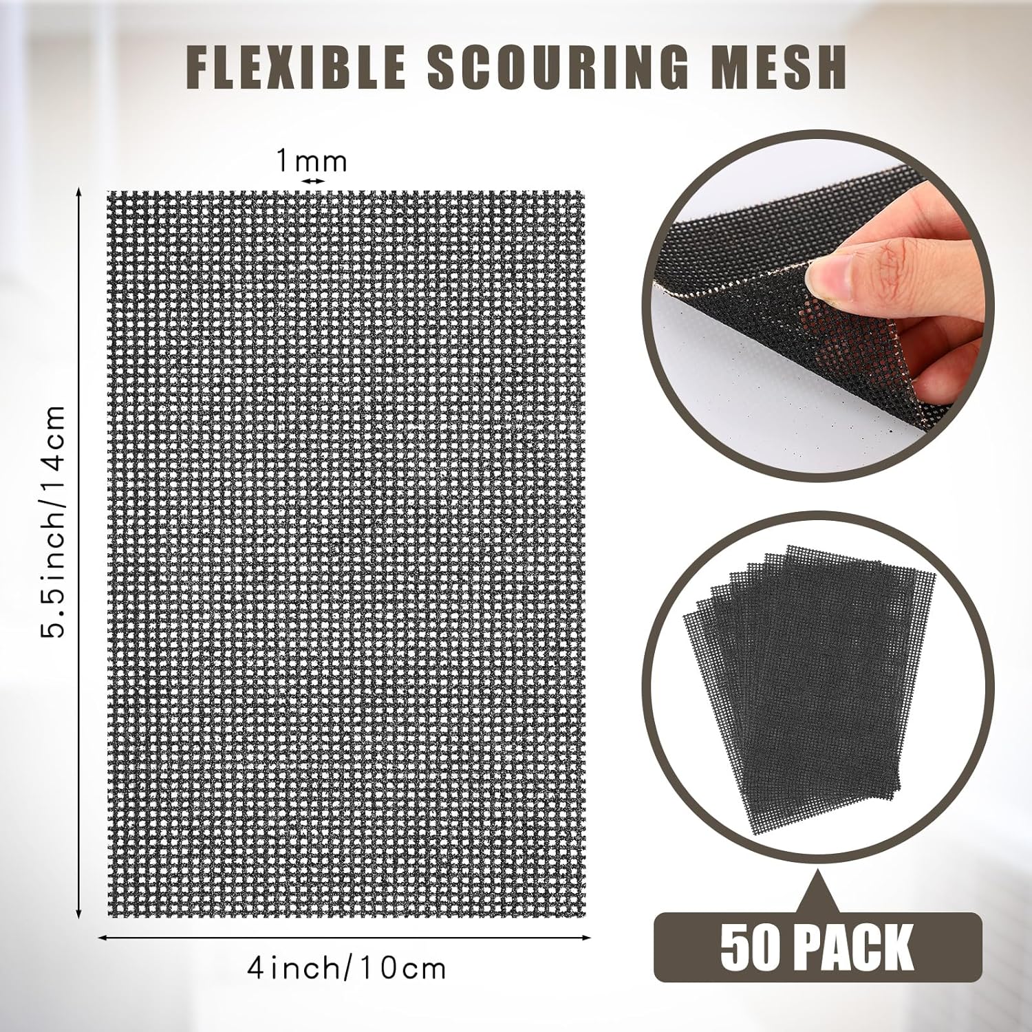 Hicarer 50 Pcs Flexible Scrubbing Screen for Household Cleaning 5.5" x 4" Scrubber Flexible Scouring Mesh Pad Cleaning Abrasive Grit Screen for Remove Carbon Rust Scale