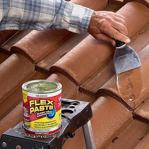Flex Paste, Waterproof Paintable Putty, Spackle Sealant, Fill Gaps Cracks Holes - Block Out Water and Air - UV Resistant - Walls, Drywall, EPDM, Concrete, Roof, RV Repairs, Clear, Quart