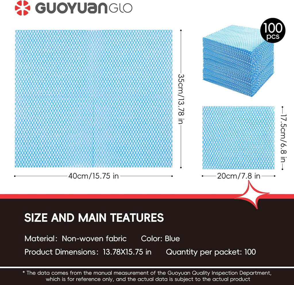 GUYUANGLO Disposable Dish Cloths Heavy Duty Disposable Cleaning Towels and Dish Cloths Dish Rags for Kitchen,13.78 x 15.75 inches- 100 Counts/Pack,Blue