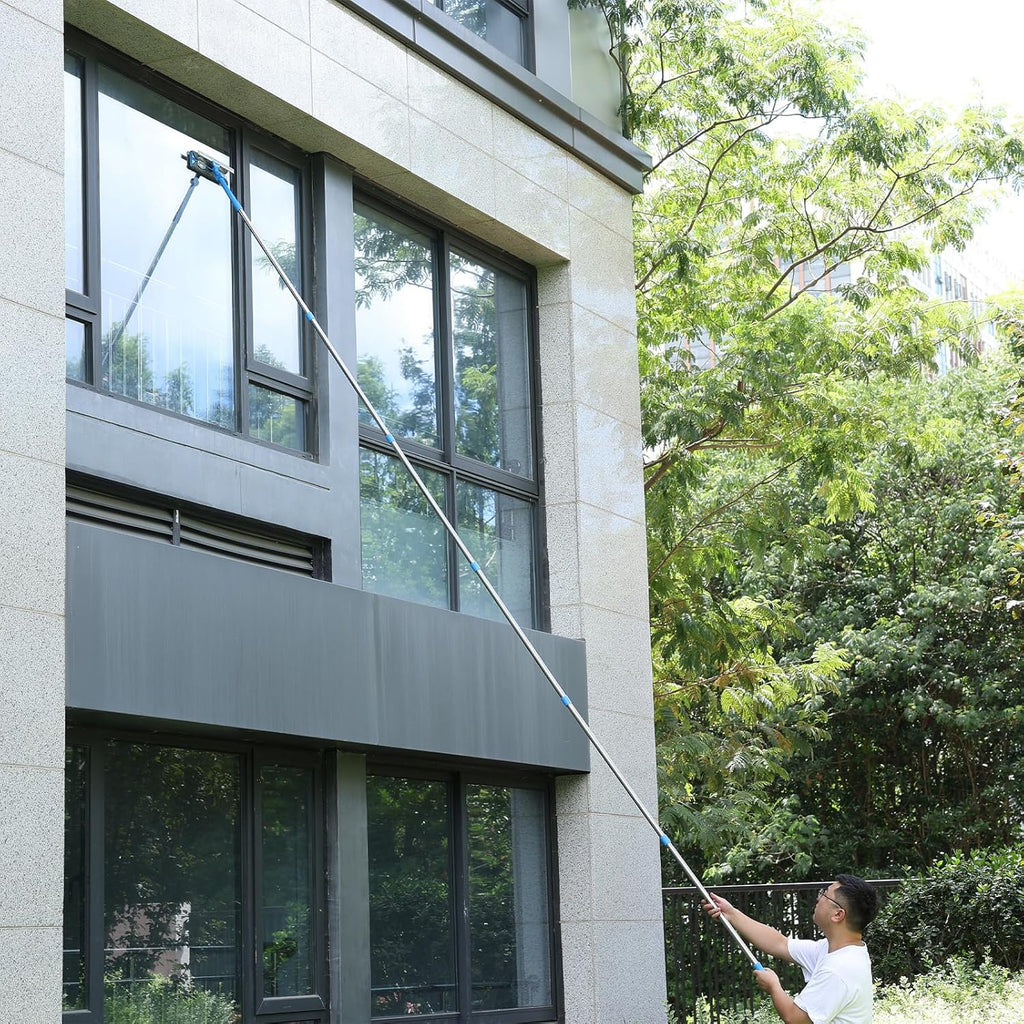 20 Feet+ High Reach Window Squeegee, 2-in-1 Window Cleaner Tool with 15.5Ft Extension Poles, Professional Window Washing Kit, Long Window Cleaning Equipment for High Outdoor Windows Glass