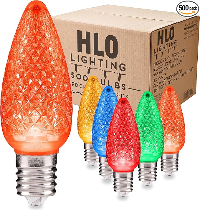 HLO Lighting Set of 500 Multicolor (Red Green Blue Yellow Orange) C9 Faceted LED Christmas Light Bulbs for Indoor & Outdoor Use | Durable Replacement Bulbs
