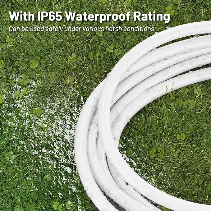 16/3 White Indoor Outdoor Extension Cord 6 Ft Waterproof, Heavy Duty Extension Cord with 3 Prong Grounded Plug,13A 1625W 16AWG SJTW, Flexible Weatherproof Power Cable