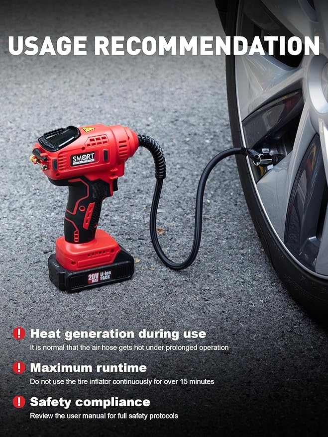 SMART JERRY - Car Tire Inflator Portable Air Compressor | 20V/12V Dual-Power Cordless Air Pump with 150 PSI Max Pressure & Smart Auto-Stop | Fast Inflation for Cars, Motorcycles, Bikes, Sports Balls