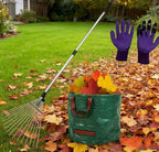 Garden Rake for Leaves with Telescoping Long Handle 33-63" & Adjustable Head 8-22" - Heavy Duty Metal Rake Kit with 16 Gallon Leaf Bag & Gloves, for Yard, Shrubs, Grass, Debris