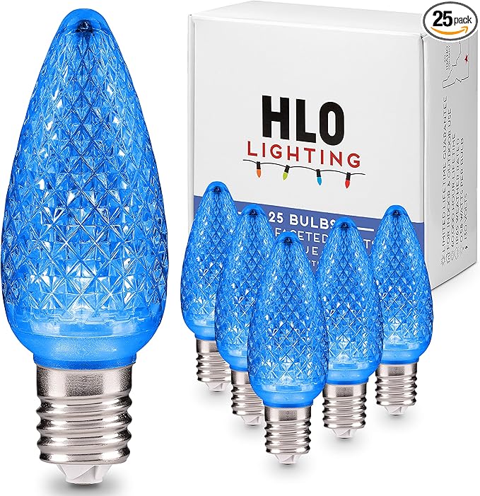 HLO Lighting Set of 25 Blue C9 Faceted LED Christmas Light Bulbs for Indoor & Outdoor Use | Durable Replacement Bulbs