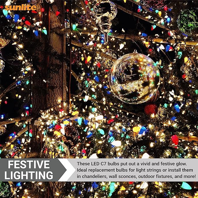 Sunlite 80700 LED C7 Holiday Decorative Light Bulb, 0.4 Watts, E12 Candelabra Base, Faceted Christmas-Lights; Nightlight, Blue 6 Count