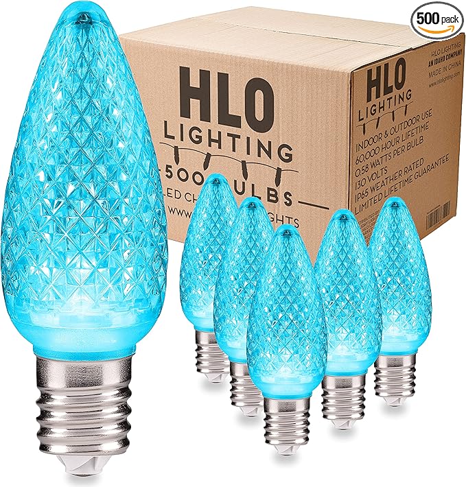 HLO Lighting Set of 500 Teal C9 Faceted LED Christmas Light Bulbs for Indoor & Outdoor Use | Durable Replacement Bulbs
