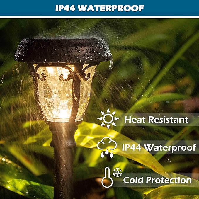 LeiDrail Solar Lights Outdoor Pathway, 6 Pack LED Glass Metal Solar Garden Lights with 2 Modes, Garden Decor for Yard Patio Landscape Walkway
