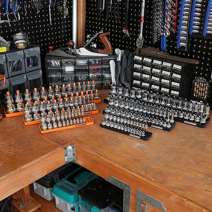 OEMTOOLS 22418 Magnetic Socket Organizer Set, 6-Piece Holder Set Includes 1/4", 3/8", 1/2" Drive Metric SAE Socket Trays, Tool Box Organizer, Christmas Gift for Men(Sockets not Included)