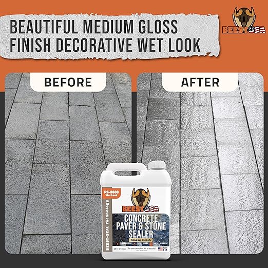 Paver Sealer - 8600 Wet Look (Medium Gloss) - 1 Gallon Covers up to 175-250 sq ft (2 Coats)| Concrete Sealer Outdoor - Color Enhancing Acrylic Sealant for Stones, Patios, Pavers, Bricks & Driveways