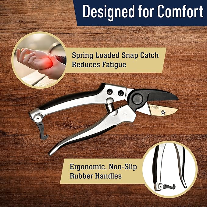 Anvil Pruning Shears for Gardening - 7.75” Heavy Duty Branch Cutter Garden Shears with Rubber Grips for Dry Stems or Small Wood Branches - Hand Pruners for Gardening Tools by Kings County Tools