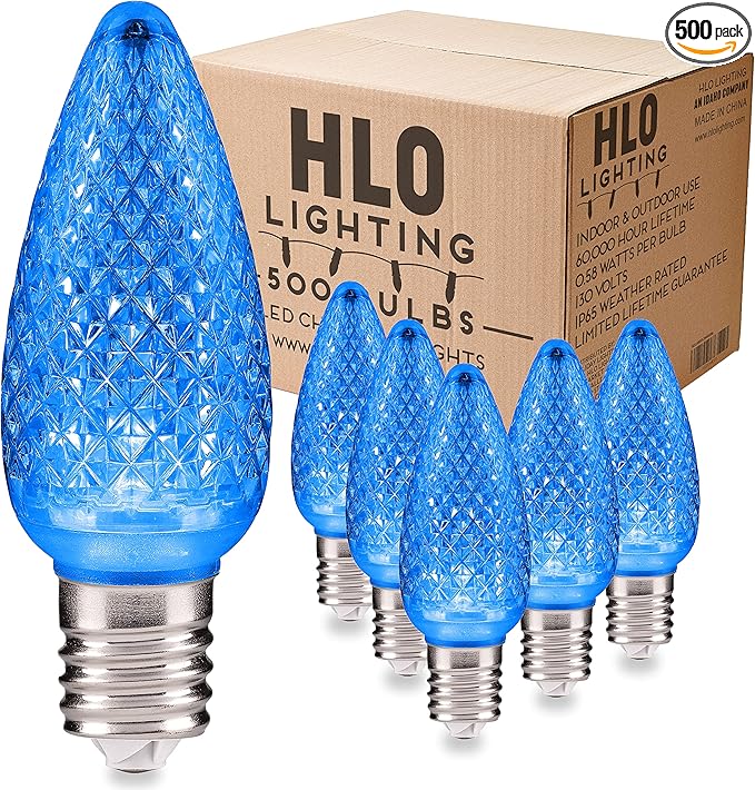 HLO Lighting Set of 500 Blue C9 Faceted LED Christmas Light Bulbs for Indoor & Outdoor Use | Durable Replacement Bulbs