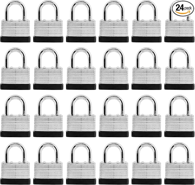 24-Pack Keyed Alike Laminated Steel Padlocks Keys, 1-3/4" Wide, Heavy Duty Pad Lock Set with Same Keys
