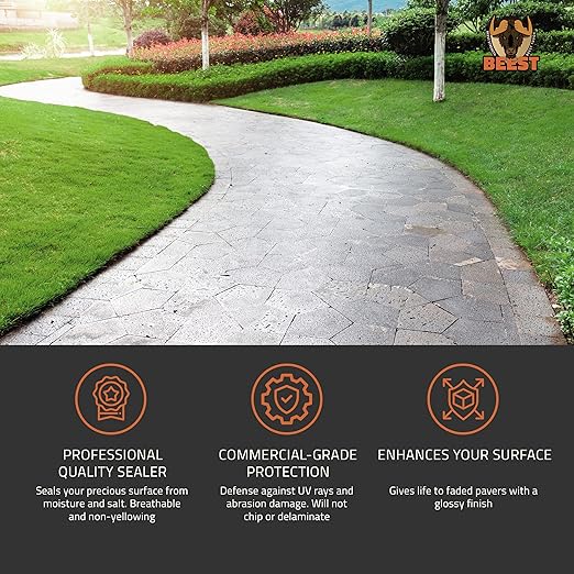 Paver Sealer - 8600 Wet Look (Medium Gloss) - 1 Gallon Covers up to 175-250 sq ft (2 Coats)| Concrete Sealer Outdoor - Color Enhancing Acrylic Sealant for Stones, Patios, Pavers, Bricks & Driveways