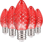 Holiday Lighting Outlet Faceted C7 Christmas Lights | Red LED Light Bulbs Holiday Decoration | Warm Christmas Decor for Indoor & Outdoor Use | 2 SMD LEDs in Each Light Bulb | Set of 25