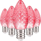 Holiday Lighting Outlet Faceted C7 Christmas Lights | Pink LED Light Bulbs Holiday Decoration | Warm Christmas Decor for Indoor & Outdoor Use | 2 SMD LEDs in Each Light Bulb | Set of 25