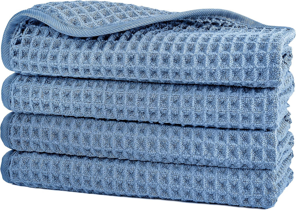 POLYTE Microfiber Lint Free Washcloth Face Towel, 13 x 13 in, 4 Pack (Waffle Weave)