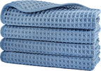POLYTE Microfiber Lint Free Washcloth Face Towel, 13 x 13 in, 4 Pack (Waffle Weave)