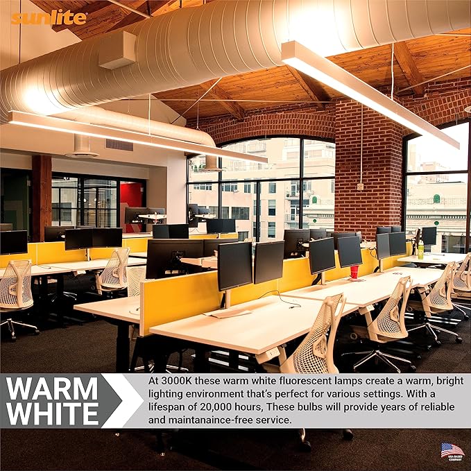 Sunlite 30330 F28T5/830 4 Foot T5 Linear Fluorescent Lamp, 28 Watts, 2500 Lumens, 3000K Warm White, Miniature G5 Bi-Pin Base, ROHS Compliant, High Performance Straight Tube, 40 Pack