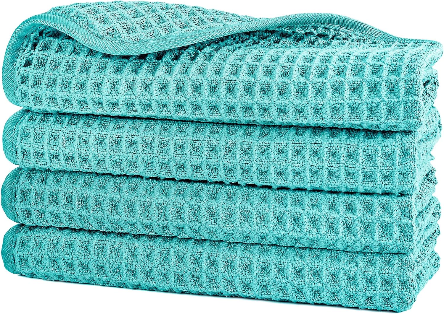 POLYTE Microfiber Lint Free Washcloth Face Towel, 13 x 13 in, 4 Pack (Waffle Weave)
