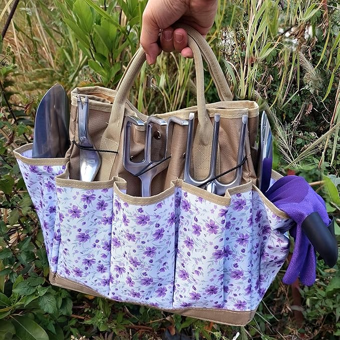 Gardening Tools – 42 Piece Premium Gardening Tool Set,Heavy Duty Hand Tools with Fashion Garden Tools Organizer Handbag,Rust-Proof Gardening Tool Kit, Ideal Gardening Gifts for Women((Purple Floral)