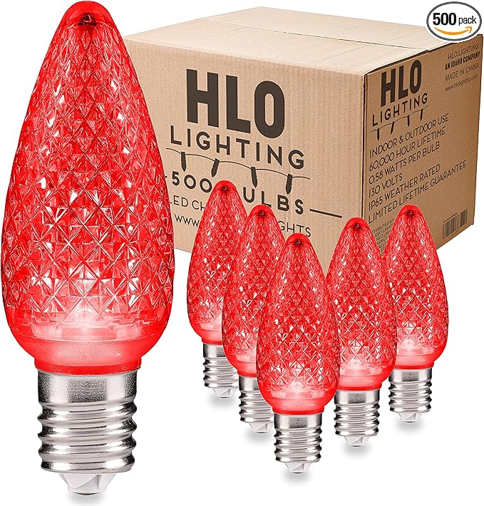 HLO Lighting Set of 500 Red C9 Faceted LED Christmas Light Bulbs for Indoor & Outdoor Use | Durable Replacement Bulbs